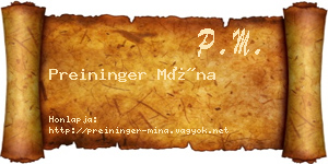 Preininger Mína névjegykártya